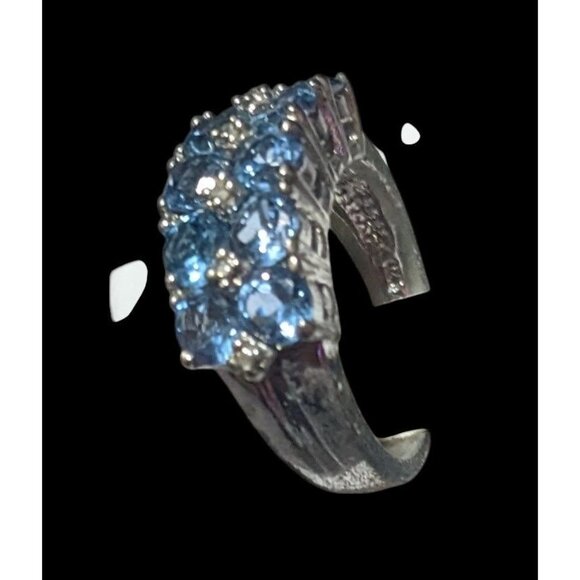 Blue And Clear Gemmed Double Row Silver Tone Ring Size 5 3/4 - Picture 13 of 16